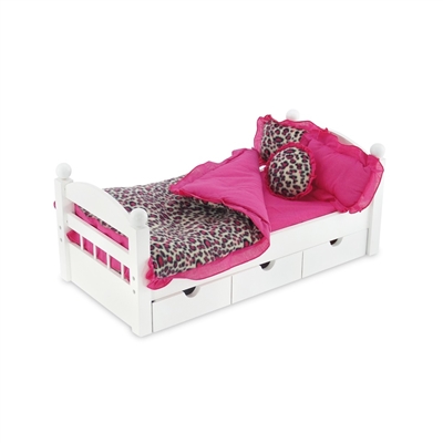 18 Inch Doll Accessories - Reversible Pink Cheetah Print Bedding Set - fits  American Girl ® Dolls