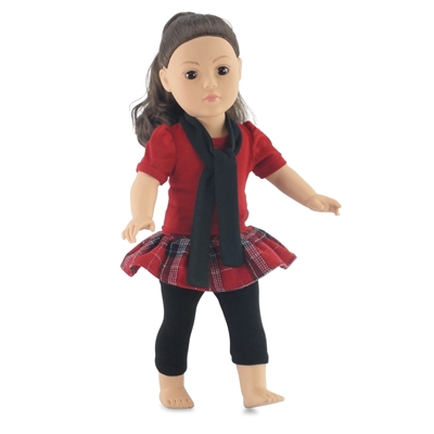 Black T-shirt and Plaid Trouser Clothes Dress up 18inch Doll Clothes Set 