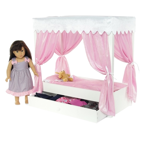 18-inch Doll Furniture - Princess Canopy Bed with Drawer - fits